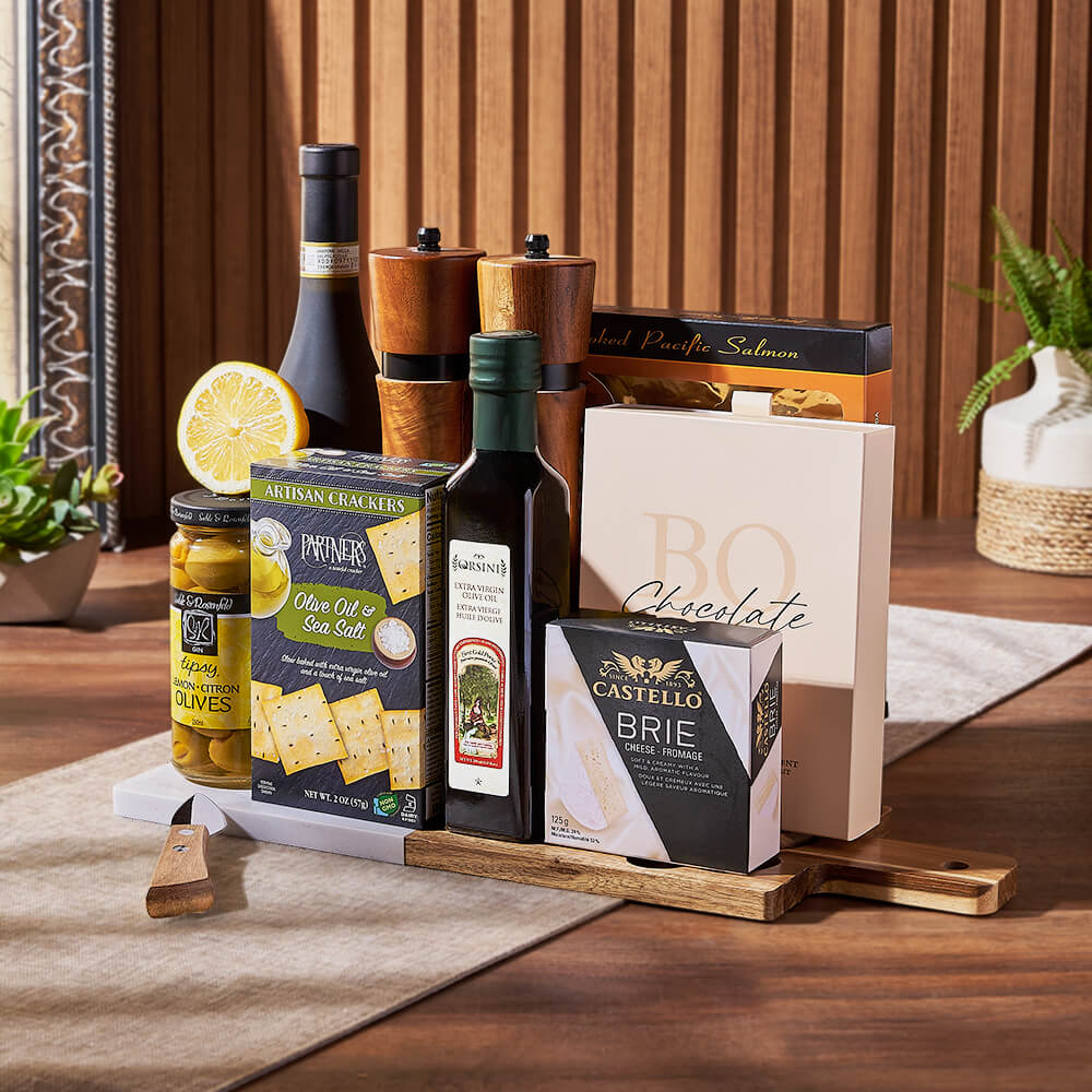 Vibrant Wine Gift Basket, wine gift, wine, seafood gift, seafood, cheese gift, cheese, Los Angeles delivery