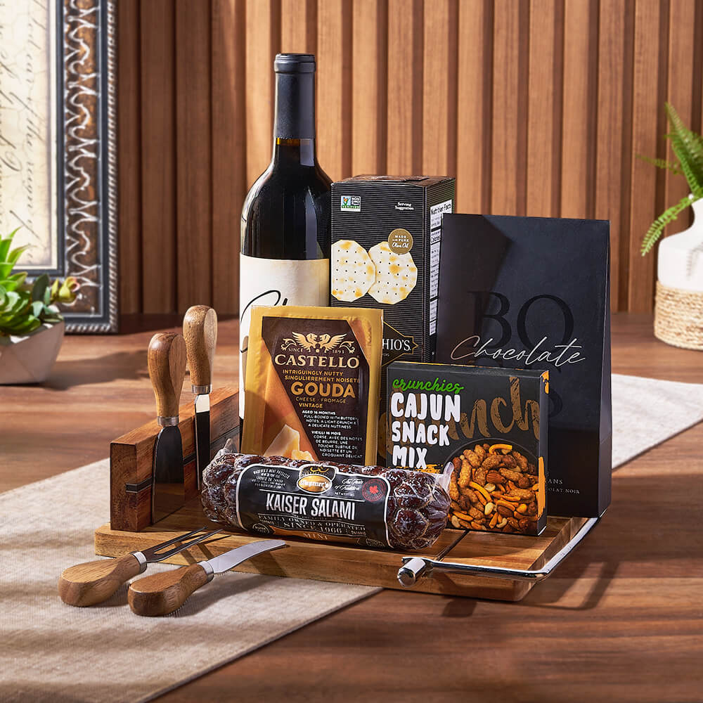 Warm Wishes Wine &amp; Cheese Basket, wine gift, wine, cheese gift, cheese, charcuterie gift, charcuterie, Los Angeles delivery