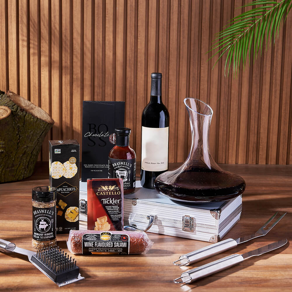 Wine &amp; BBQ Gift Set, wine gift, wine, grilling gift, grilling, decanter gift, decanter, charcuterie gift, charcuterie, Los Angeles delivery