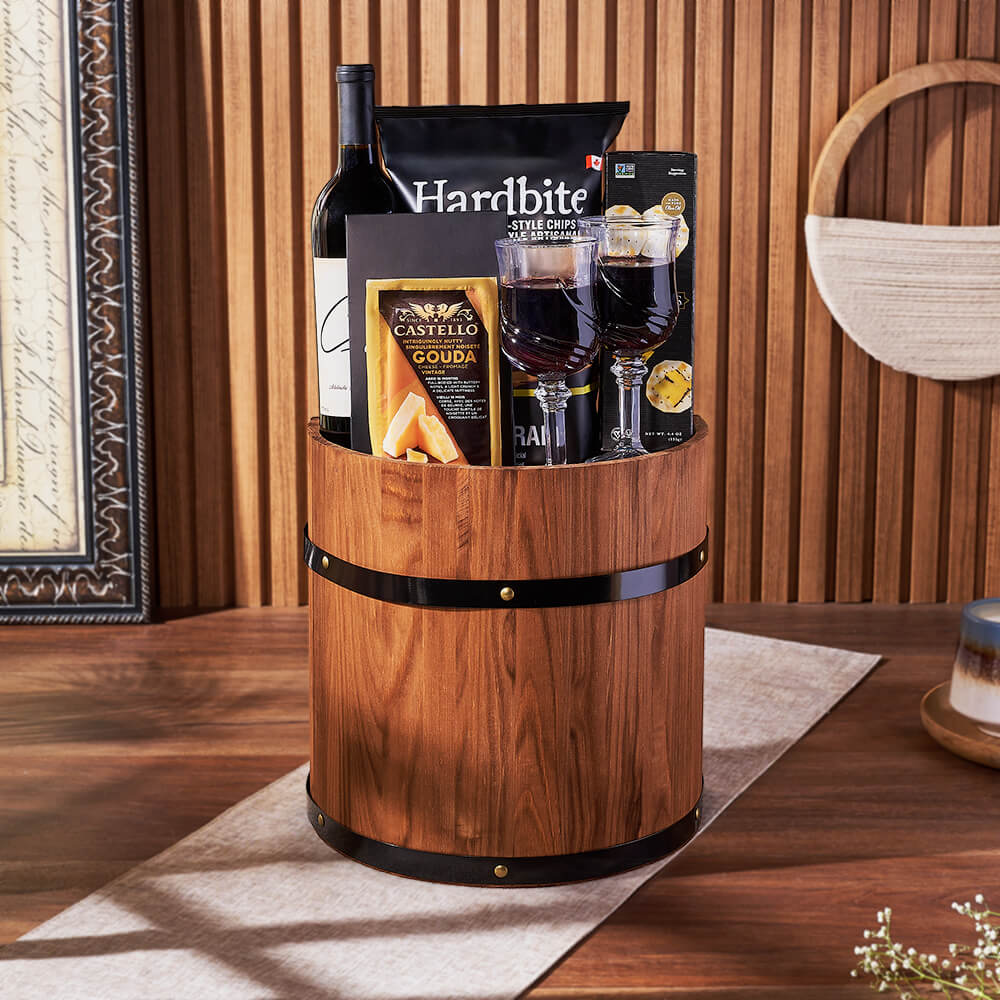 Wine &amp; Cheese Barrel, wine gift, wine, cheese gift, cheese, Los Angeles delivery