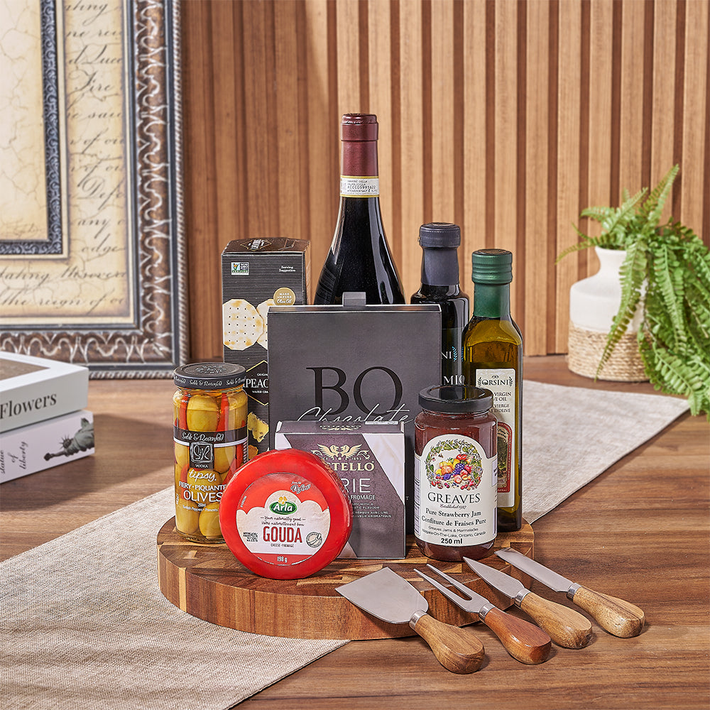 Wine &amp; Cheeseboard Gift, wine gift, wine, chocolate gift, chocolate, cheese gift, cheese, charcuterie gift, charcuterie, Los Angeles delivery