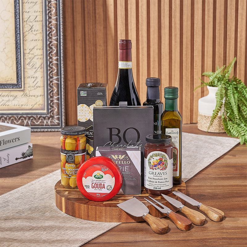 Wine & Cheeseboard Gift, wine gift, wine, chocolate gift, chocolate, cheese gift, cheese, charcuterie gift, charcuterie, Los Angeles delivery