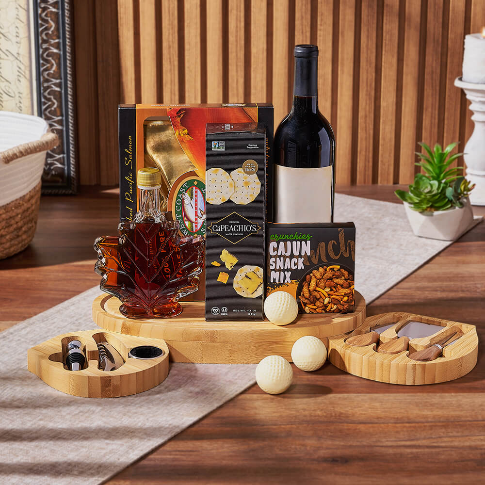 Wine &amp; Golf Cheese Board, wine gift, wine, salmon gift, salmon, seafood gift, seafood, golf gift, golf, Los Angeles delivery