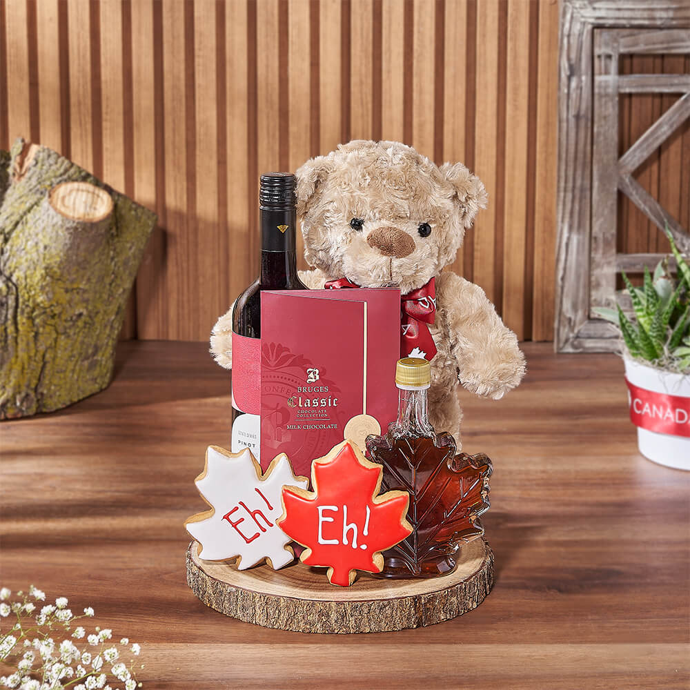 Wine &amp; Teddy Canada Day Gift, wine gift, wine, canada day gift, canada day, cookie gift, cookie, plush gift, plush, Los Angeles delivery