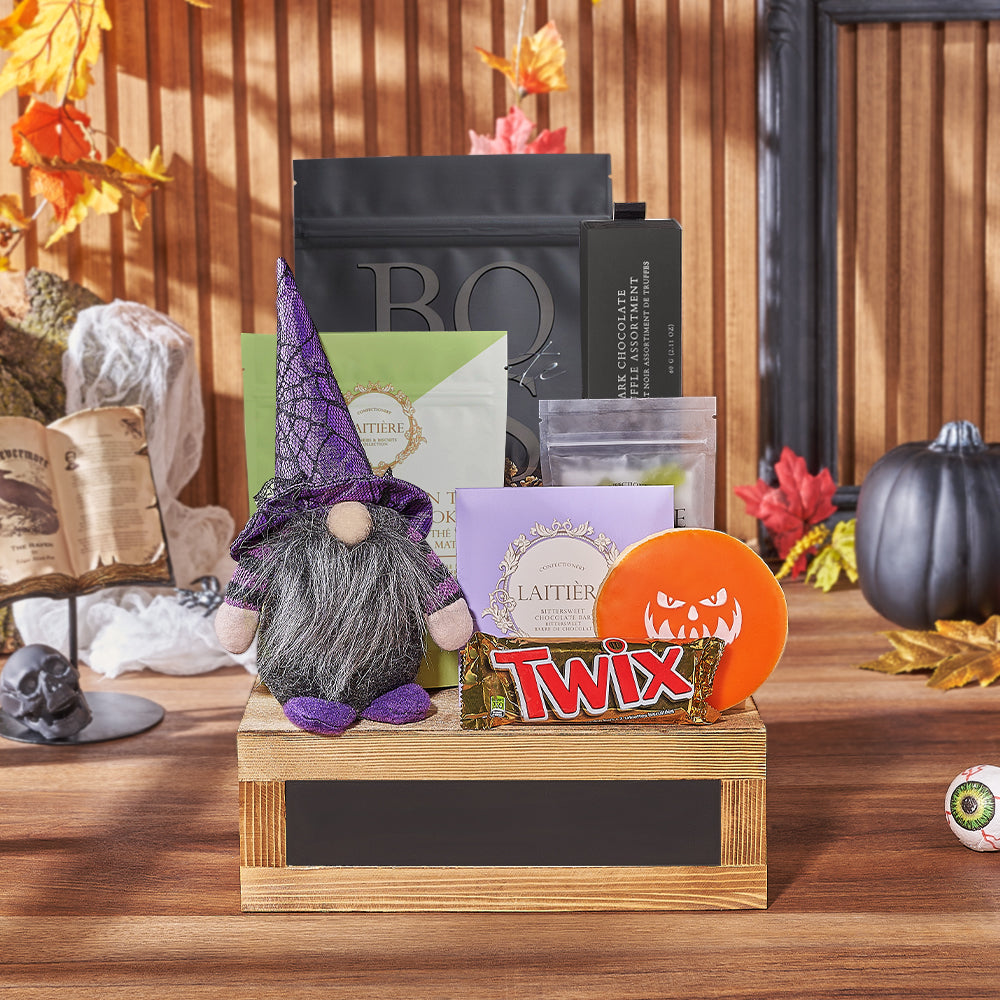 Halloween Chocolate and Confection Basket – how the gift is presented