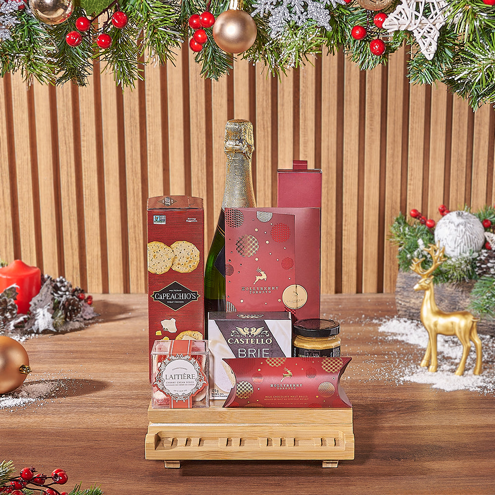 Yuletide Champagne &amp; Snack Basket, christmas gift, christmas, champagne gift, champagne, Los Angeles delivery