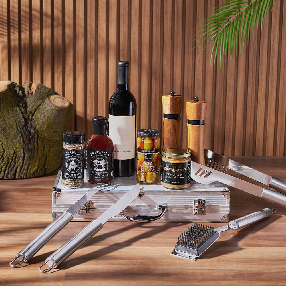Grill Set and Wine Gift Basket – how the gift is presented