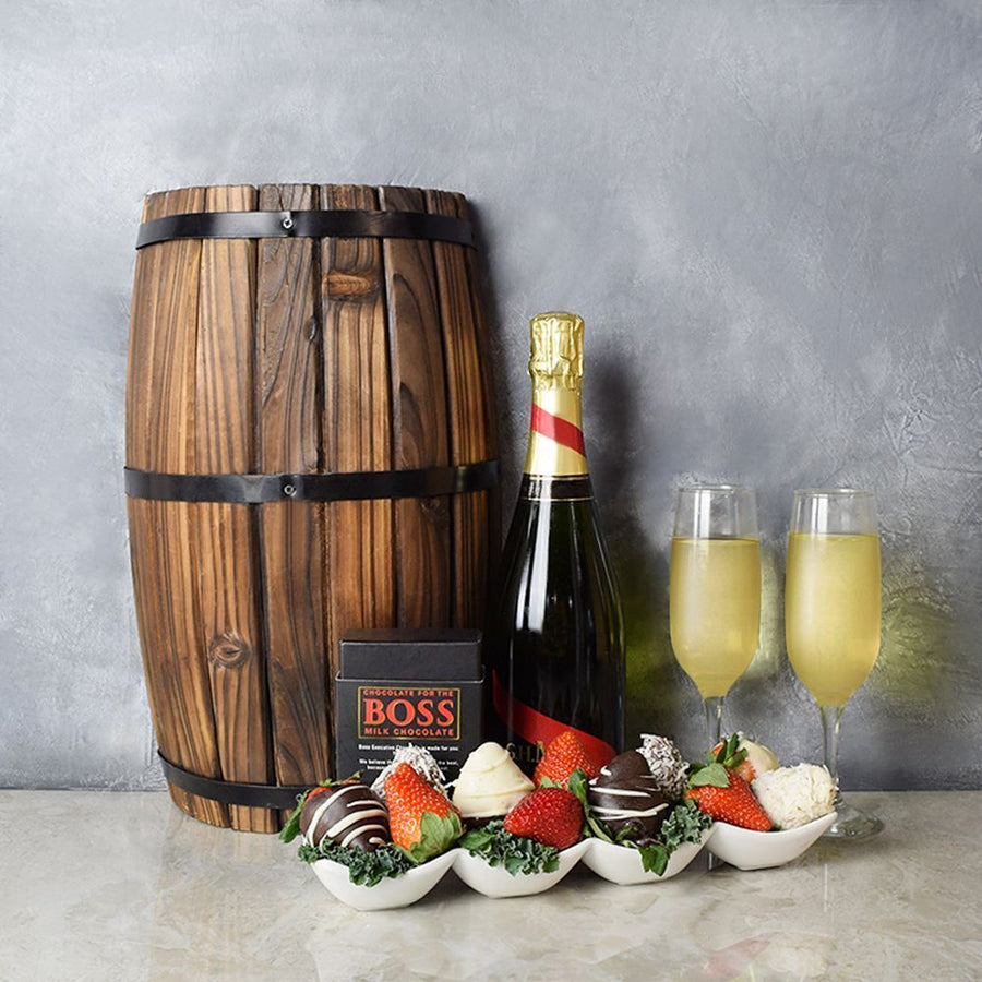 Brockton Champagne & Chocolate Dipped Strawberries Boat from Los Angeles Baskets - Los Angeles Delivery