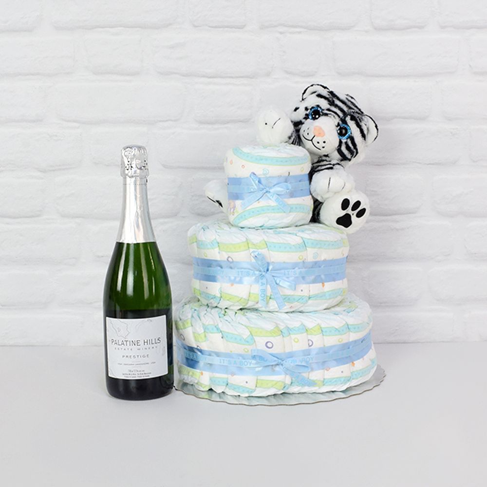 Diapers &amp; Plush Tiger Champagne Gift Set from Los Angeles Baskets - Los Angeles Delivery